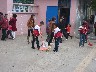 School children clear the front of school before school starts