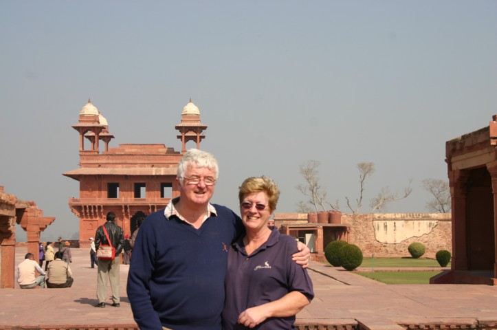 The tourists in the palace grounds